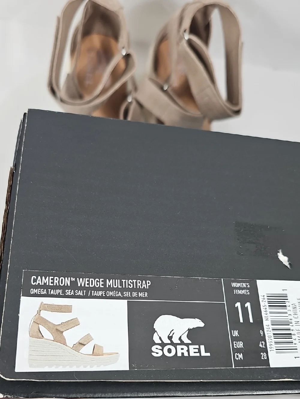 Sorel Cameron Multistrap Wedge Sandals Omega Taupe Suede NIB 11